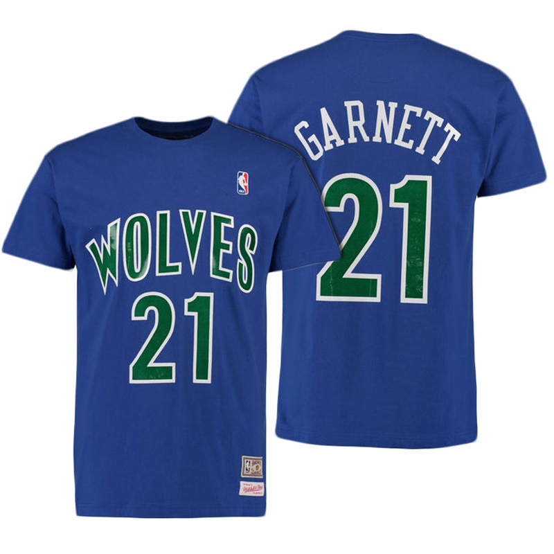 Men's  Kevin Garnett Minnesota Timberwolves Short Sleeved T-Shirt Hardwood Classics Royal Blue Jersey