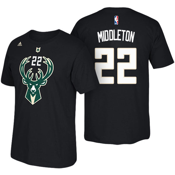 Men's  Khris Middleton Milwaukee Bucks Adidas Net Number Black T-shirt