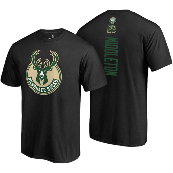 Men's  Khris Middleton Milwaukee Bucks Backer Name Number Black T-shirt