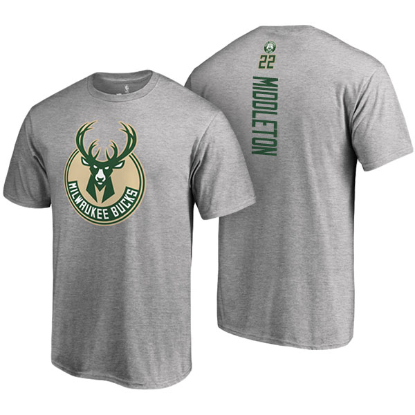 Men's  Khris Middleton Milwaukee Bucks Backer Name Number Gray T-shirt