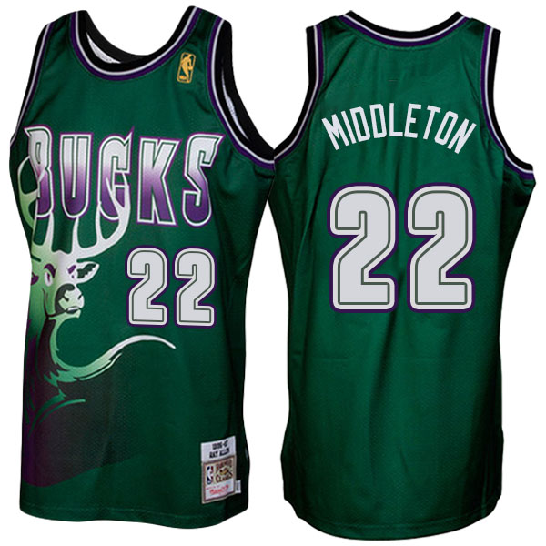 Men's  Khris Middleton Milwaukee Bucks 1996-1997 Hardwood Classics Throwback Authentic Mitchell and Ness Green Jersey