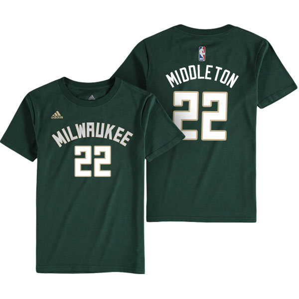 Men's  Khris Middleton Milwaukee Bucks Game Time Flat Name Number Green T-shirt