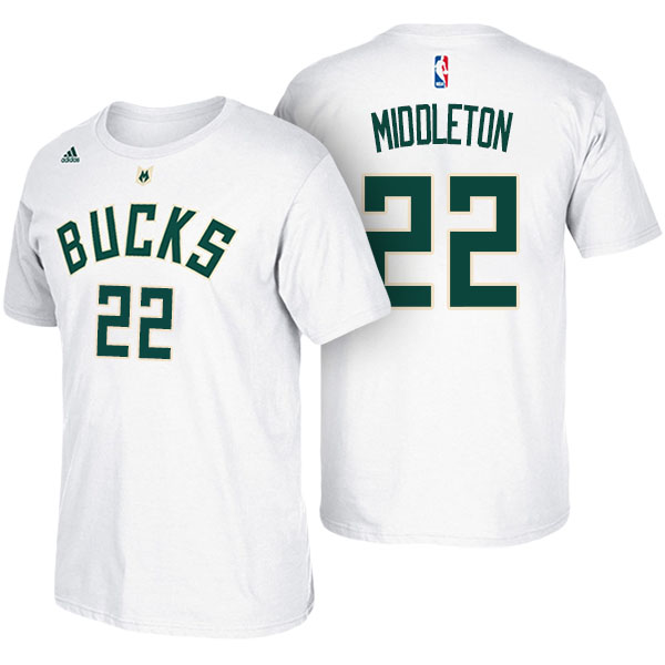 Men's  Khris Middleton Milwaukee Bucks Adidas Net Number White T-shirt