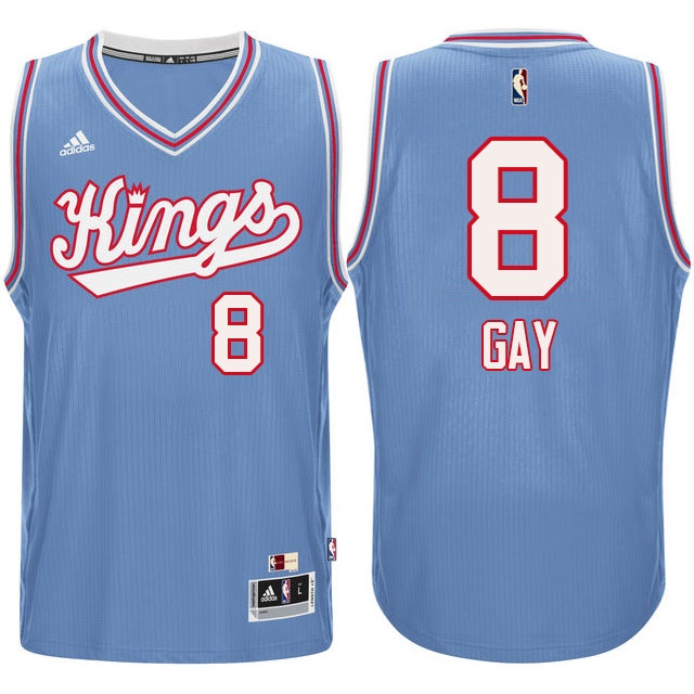 Men's  Kings #8 Rudy Gay 1985-1986 Hardwood Classics Jersey Blue