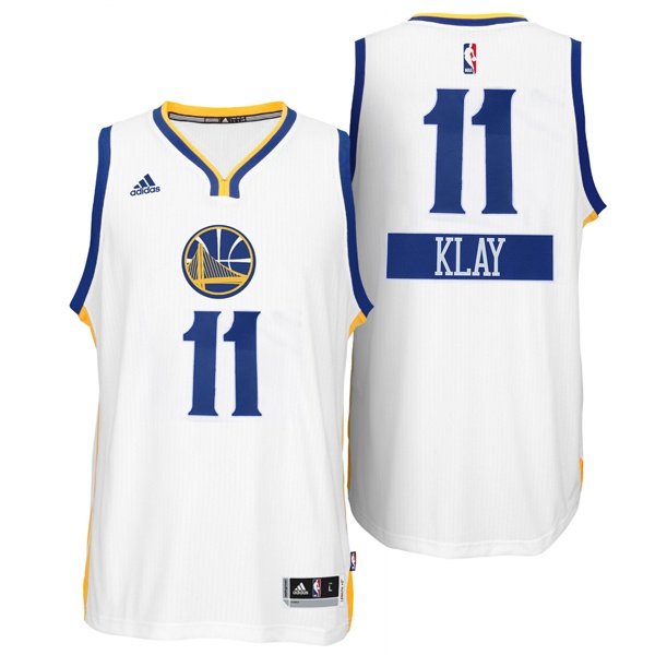 Men's  Warriors #11 Klay Thompson 2014-15 Christmas White Jersey