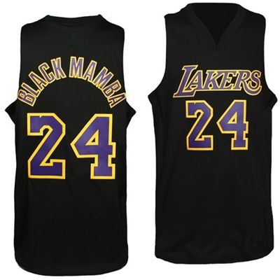 Men's  Lakers #24 Kobe Bryant Nickname Black Mamba Black Jersey