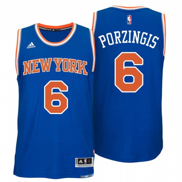 Men's  New York Knicks #6 Kristaps Porzingis Road Blue Jersey