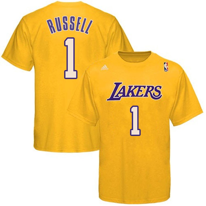 Men's  Lakers #1 D'Angelo Russell Short Sleeved Home T-Shirt Gold