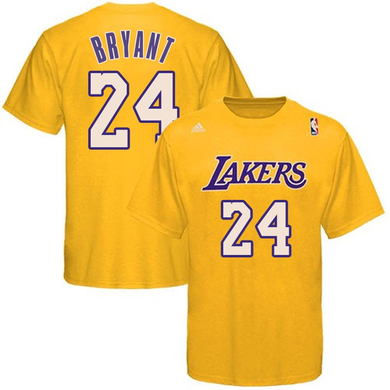 Men's  Lakers #24 Kobe Bryant Short Sleeved Home T-Shirt Gold