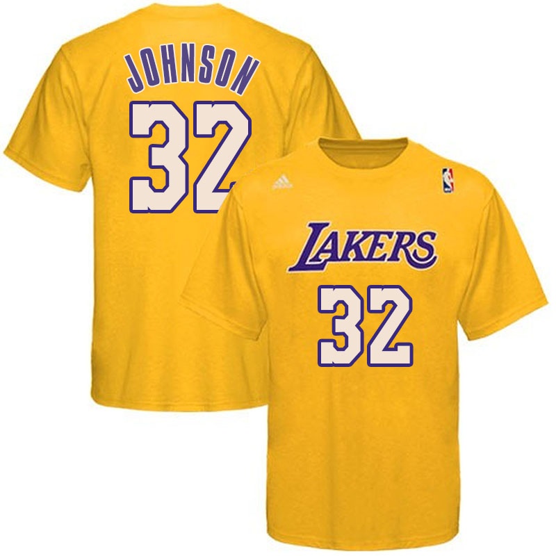 Men's  Lakers #32 Magic Johnson Short Sleeved Home T-Shirt Gold