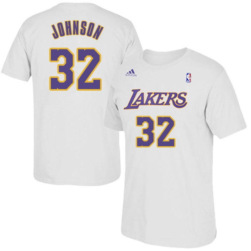 Men's  Lakers #32 Magic Johnson Alternate Sleeved T-Shirt White