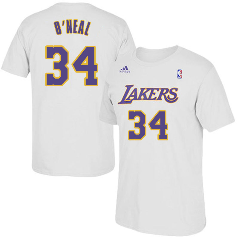 Men's  Lakers #34 Shaquille O'Neal Alternate Sleeved T-Shirt White