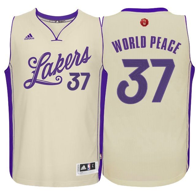 Men's  Los Angeles Lakers #37 Metta World Peace 2015 Christmas Day Swingman Jersey Cream