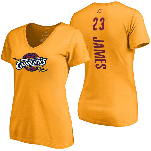 Women's LeBron James Cleveland Cavaliers Backer Classic Fit V-Neck Gold T-shirt