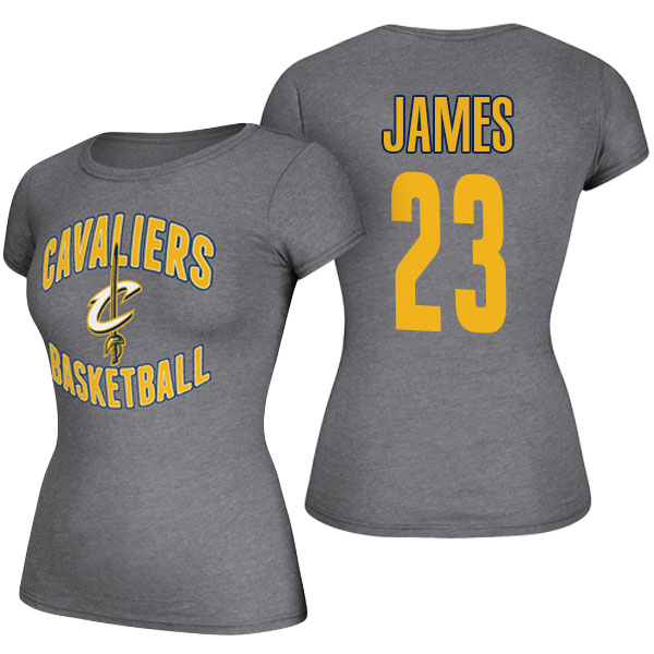 Women's  LeBron James Cleveland Cavaliers Adidas Name and Number Heather Gray T-shirt