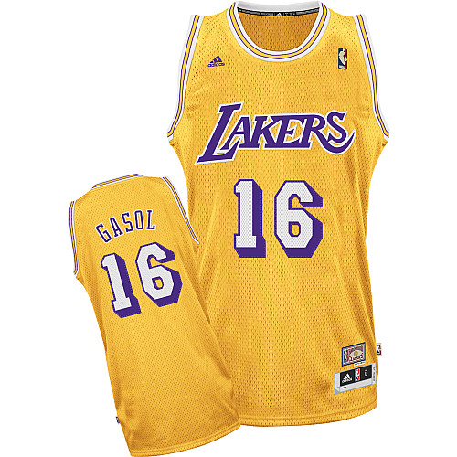 Men's  Lakers #16 Pau Gasol Walter Brown HWC Yellow Jersey