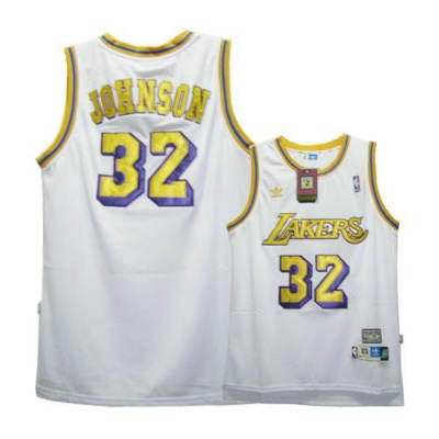 Men's  NBA Los Angeles Lakers #32 Magic Johnson White Jersey