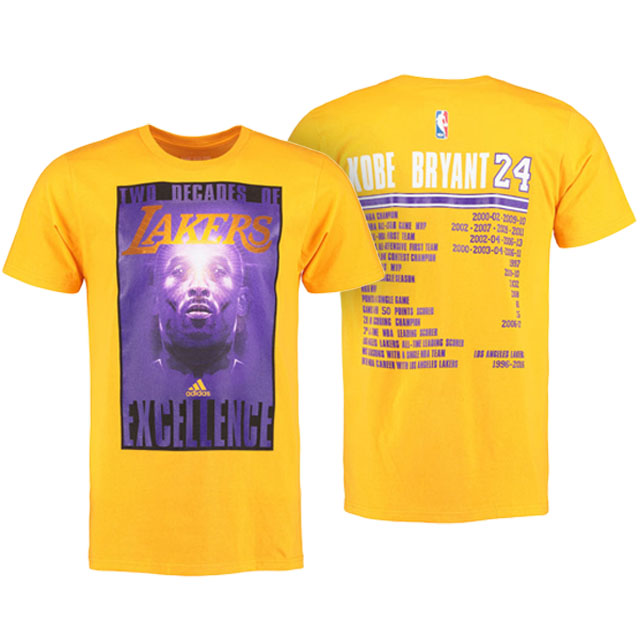 Men's  Kobe Bryant Los Angeles Lakers Yellow T-shirt