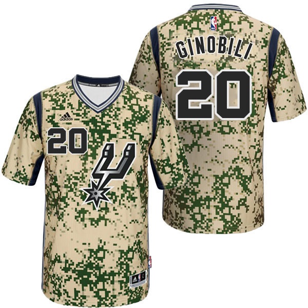 Men's  Spurs #20 Manu Ginobili Camo Jersey With Short Sleeves