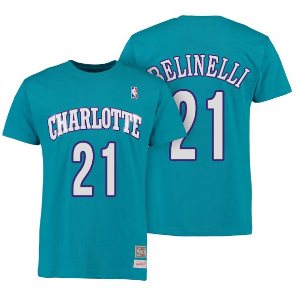 Men's  Marco Belinelli Charlotte Hornets Mitchell Ness Hardwood Classics Name Number Teal T-shirt