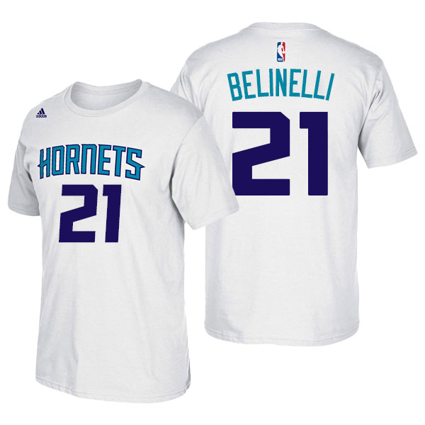 Men's  Marco Belinelli Charlotte Hornets Adidas Net Number White T-shirt