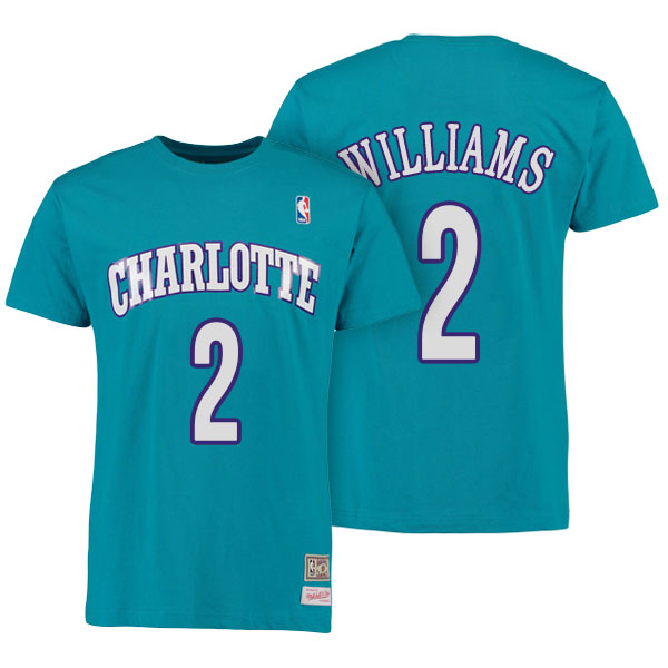 Men's  Marvin Williams Charlotte Hornets Mitchell Ness Hardwood Classics Name Number Teal T-shirt