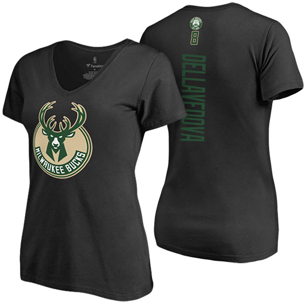 Women's Matthew Dellavedova Milwaukee Bucks Classic Fit Backer Name Number V-Neck Black T-shirt