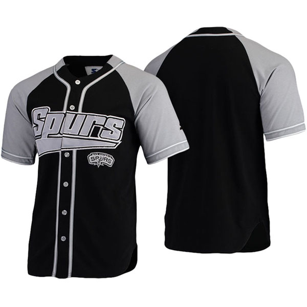 Men's  NBA Men's San Antonio Spurs Black Gray Baseball Jersey