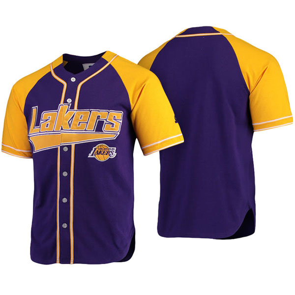 Men's  NBA Men's Los Angeles Lakers Purple Gold Baseball Jersey