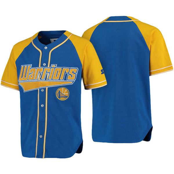 Men's  NBA Men's Golden State Warriors Royal Gold Baseball Jersey