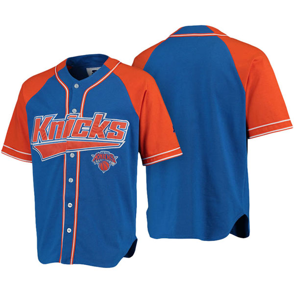 Men's  NBA Men's New York Knicks Royal Orange Baseball Jersey