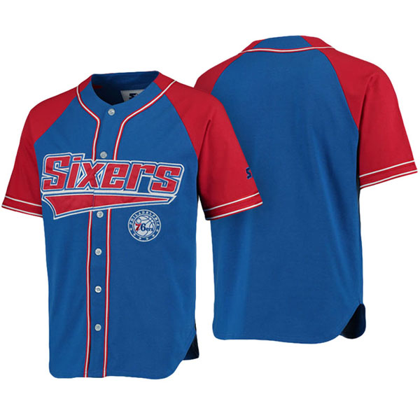 Men's  NBA Men's Philadelphia 76ers Royal Red Baseball Jersey