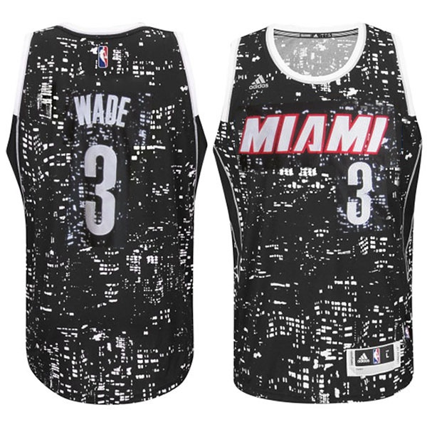 Men's  Miami Heat #3 Dwyane Wade City Lights Jersey Black