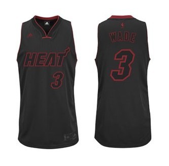 Men's  NBA Miami Heat #3 Dwyane Wade Black and Red Jersey