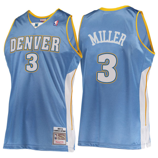 Men's  Mike Miller Denver Nuggets Hardwood Classics 2003-11 Road Authentic Mitchell Ness Blue Jersey