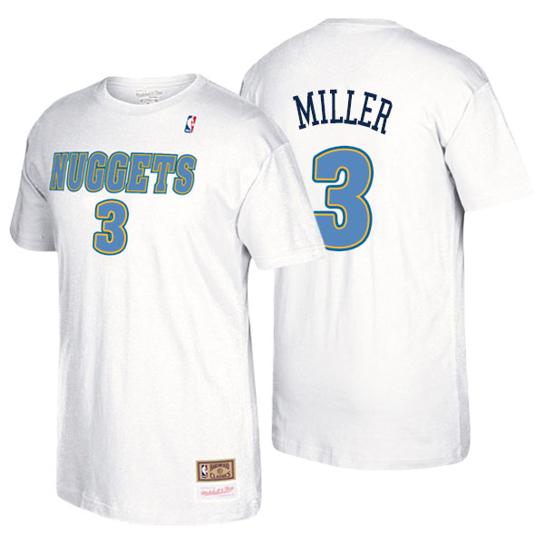 Men's  Mike Miller Denver Nuggets Mitchell Ness Hardwood Classics Name Number White T-shirt