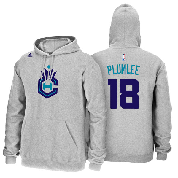 Men's  Miles Plumlee Charlotte Hornets Adidas Name Number Gray Pullover Hoodie