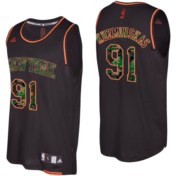 Men's  Mindaugas Kuzminskas New York Knicks Camo Fashion Swingman Black Jersey