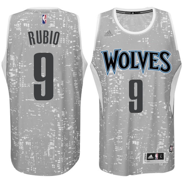 Men's  Minnesota Timberwolves #9 Ricky Rubio City Jersey Light Grey