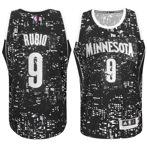 Men's  Minnesota Timberwolves #9 Ricky Rubio City Lights Jersey Black