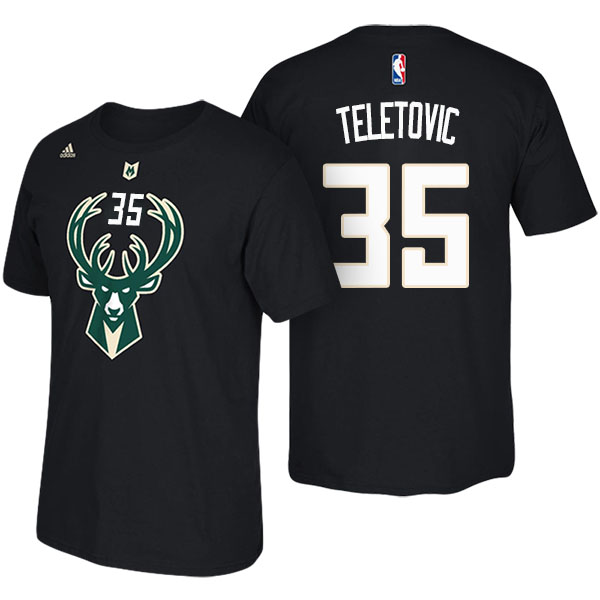 Men's  Mirza Teletovic Milwaukee Bucks Adidas Net Number Black T-shirt