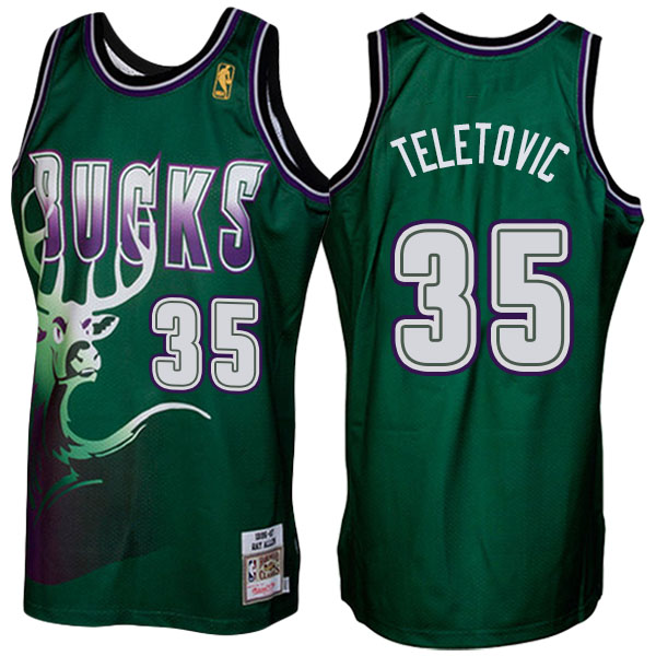 Men's  Mirza Teletovic Milwaukee Bucks 1996-1997 Hardwood Classics Throwback Authentic Mitchell and Ness Green Jersey