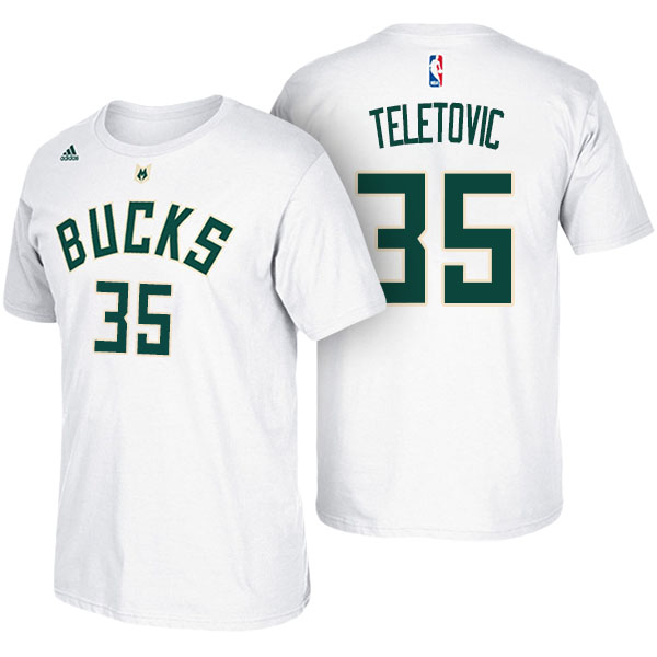 Men's  Mirza Teletovic Milwaukee Bucks Adidas Net Number White T-shirt