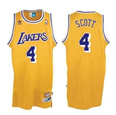 Men's  Los Angeles Lakers #4 Byron Scott Throwback Yellow Jersey