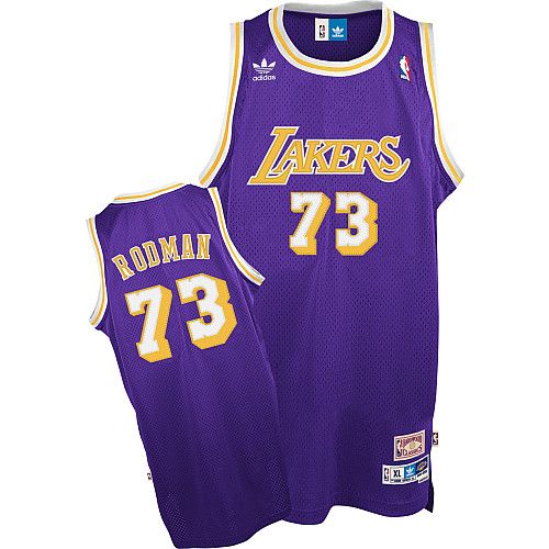 Men's  Lakers #73 Dennis Rodman Authentic Throwback Purple Jersey