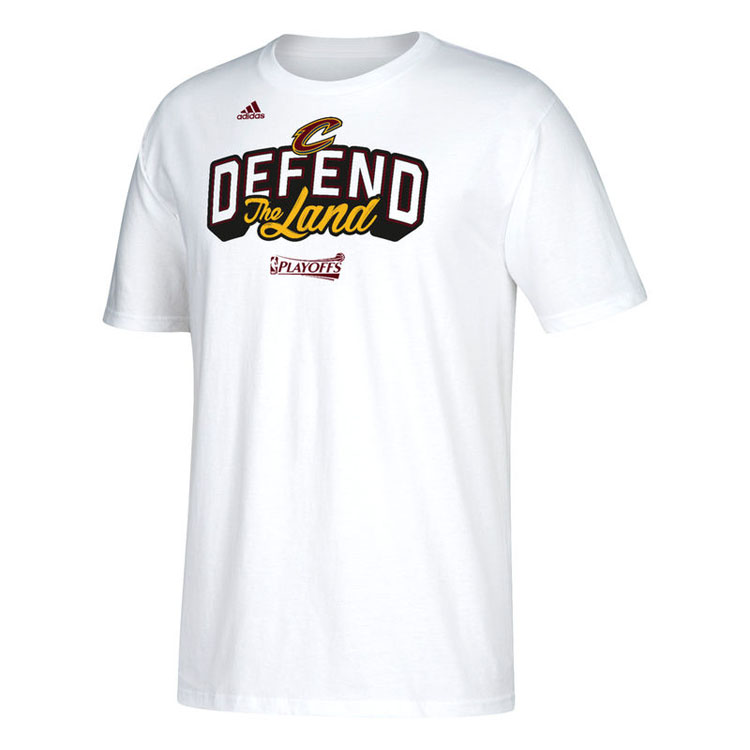 Men's NBA 2017 Playoff Cleveland Cavaliers Defend The Land Logo White T-Shirt