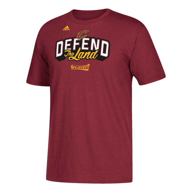 Men's NBA 2017 Playoff Cleveland Cavaliers Defend The Land Logo Wine T-Shirt