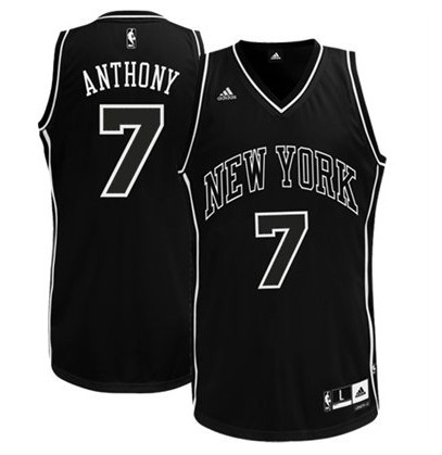 Men's  NBA New York Knicks Carmelo Anthony Black and White Jersey