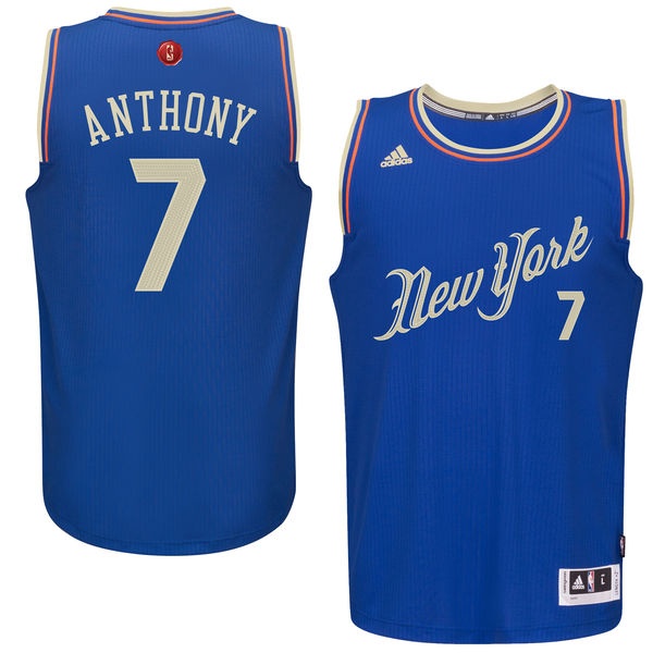 Men's  New York Knicks #7 Carmelo Anthony Blue Christmas Day Jersey