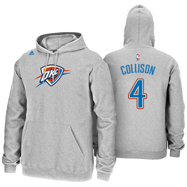 Men's  Nick Collison Oklahoma City Thunder Name and Number Pullover Hoodie Gray Pullover Hoodie